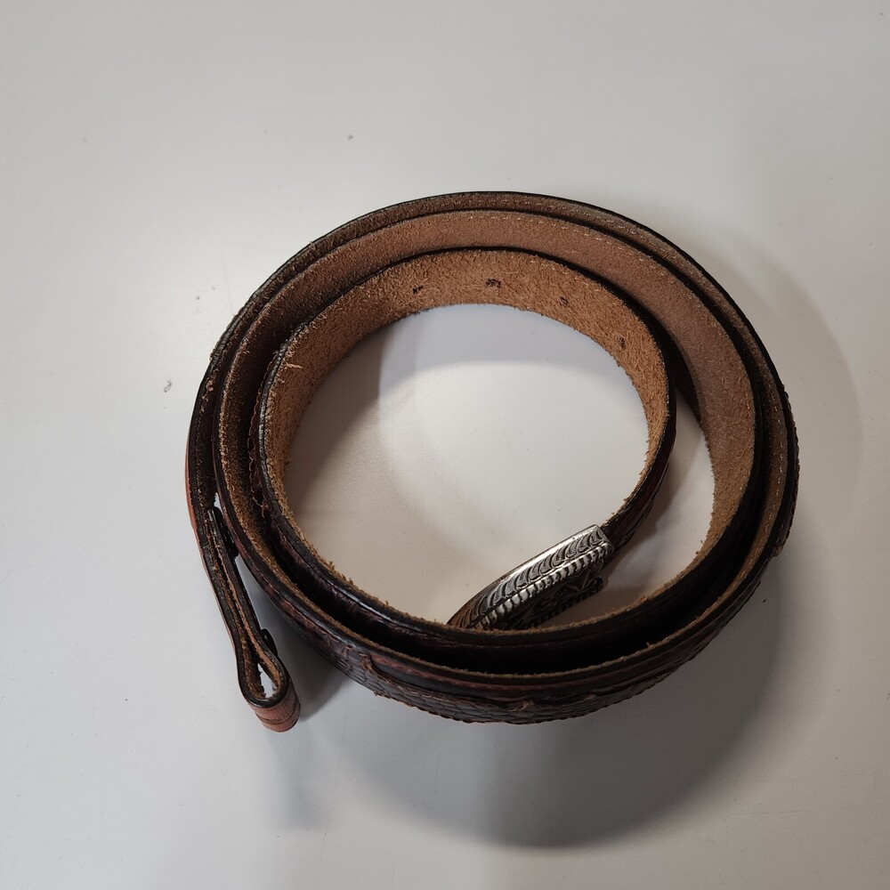 Tony Lama Belt Womens 44 Brown Leather Floral Croc